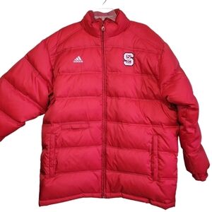 NORTH Carolina State University Adidas Long Puffer Coat With Hidden Hood Sz Med